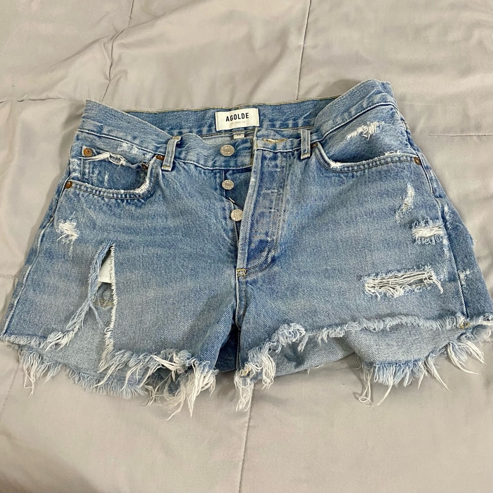 AGOLDE Parker Vintage Button Fly Cutoff Raw Hem Denim Shorts Women’s Size 25 - Picture 10 of 10